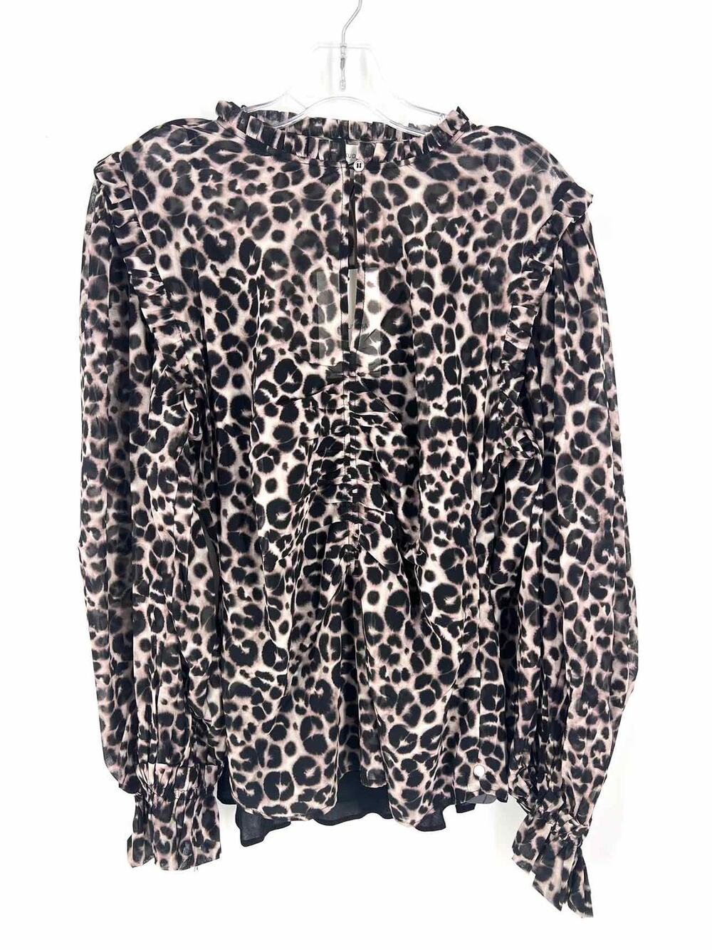 Dea Kudibal Size L Taupe/Black Animal Print Ruffle NEW Designer Top-Long Sleeve